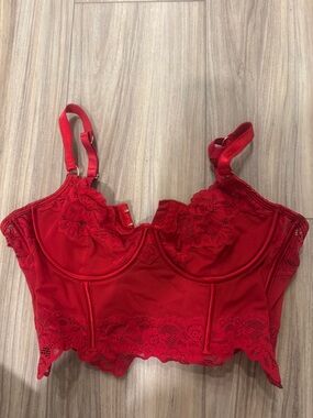 Women's Red Lace Longline Underwire Bra Top